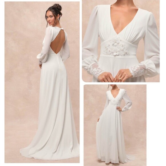 Lulus Angelic Adoration White Backless Maxi Dress Size Large NWT Wedding Vintage - Picture 1 of 9